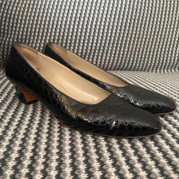 Salvatore Ferragamo animal embossed black square toe heel women’s shoe size 10 - Picture 2 of 9